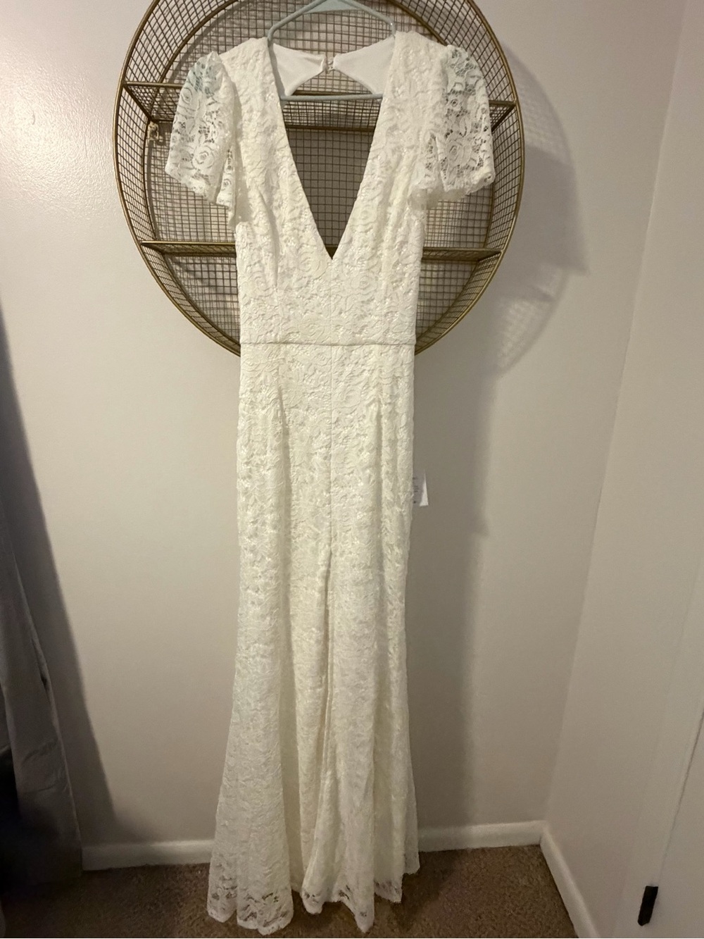 NWT Lulus Your Hand in Mine White Lace Flutter Sleeve Maxi Dress Medium